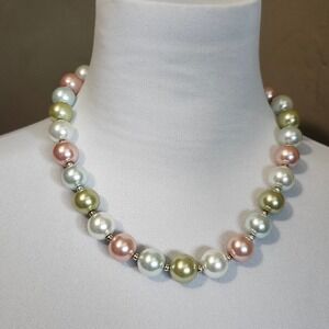 Chunky Pastel Pearl Necklace Statement Bead Jewelry Pink Green White Silver